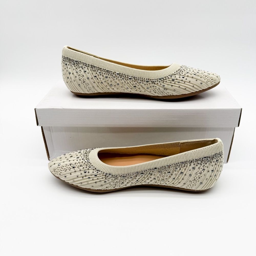 XOXO Laine Studded Ballet Flats Stretch Knit Slip On Sparkle Off White 6 NEW - Picture 3 of 15